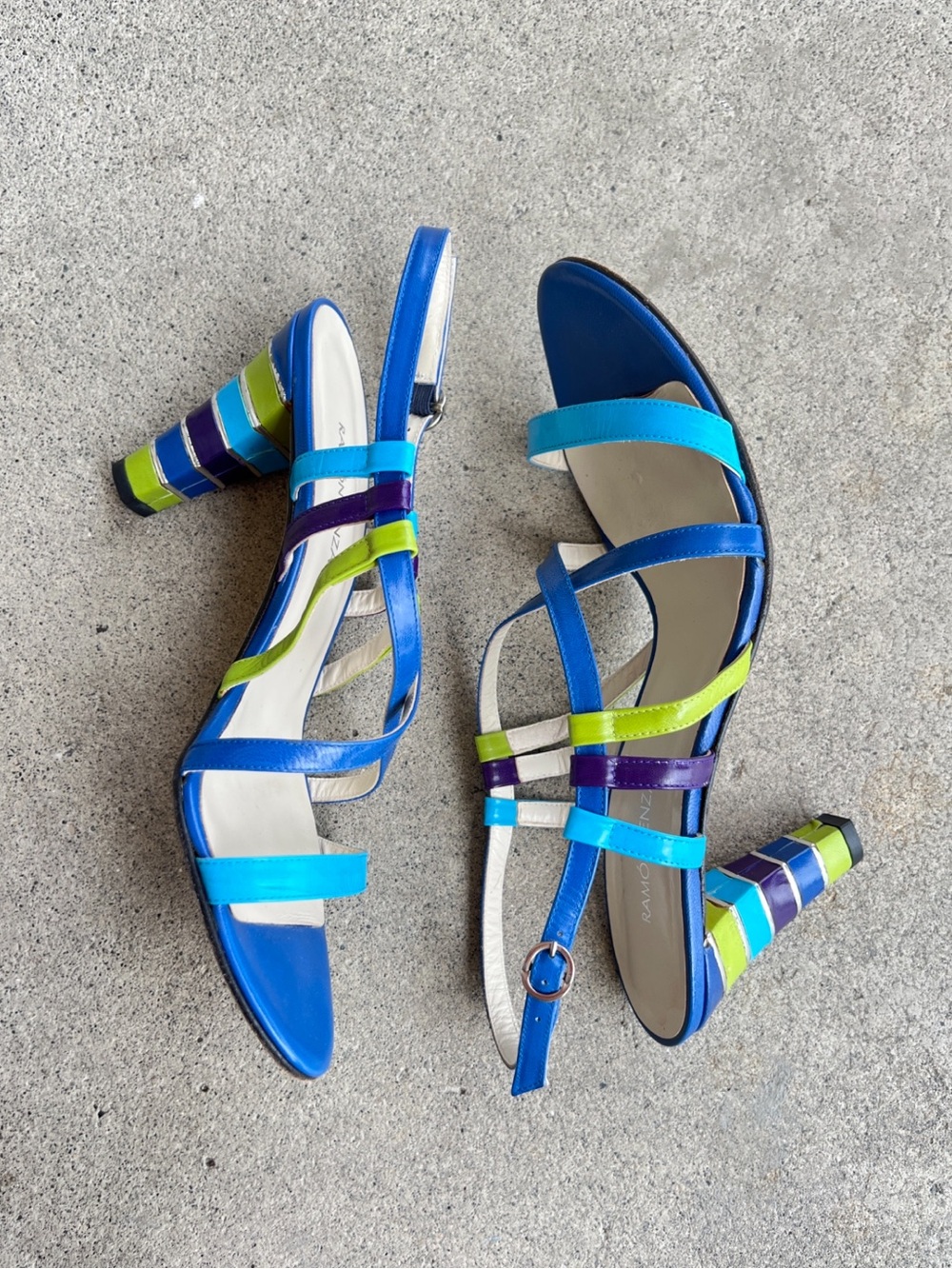Ramon Tenza Strappy Color Block Blue Heeled Sandals Made in Spain
